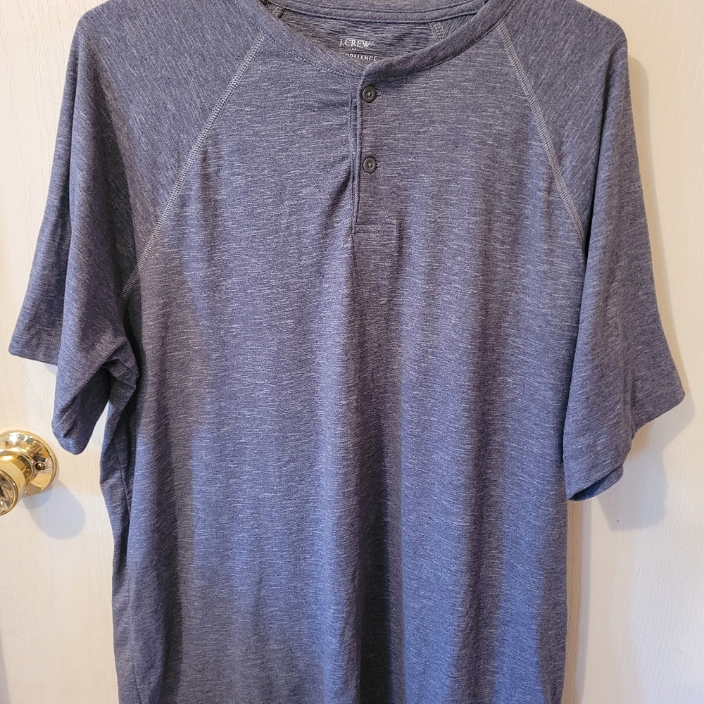 2 J Crew Men's Heathered Gray & Green Henley Shirts